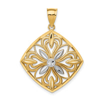 14k w/Rhodium Diamond-cut Polished Fancy Square Charm-K5953