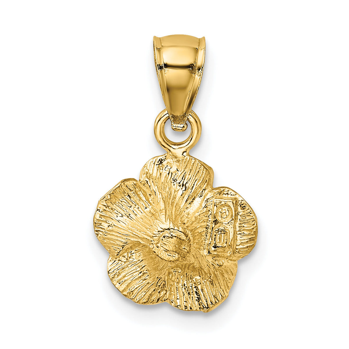 14k Satin Diamond-cut Hibiscus Pendant-K5972