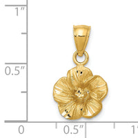 14k Satin Diamond-cut Hibiscus Pendant-K5972
