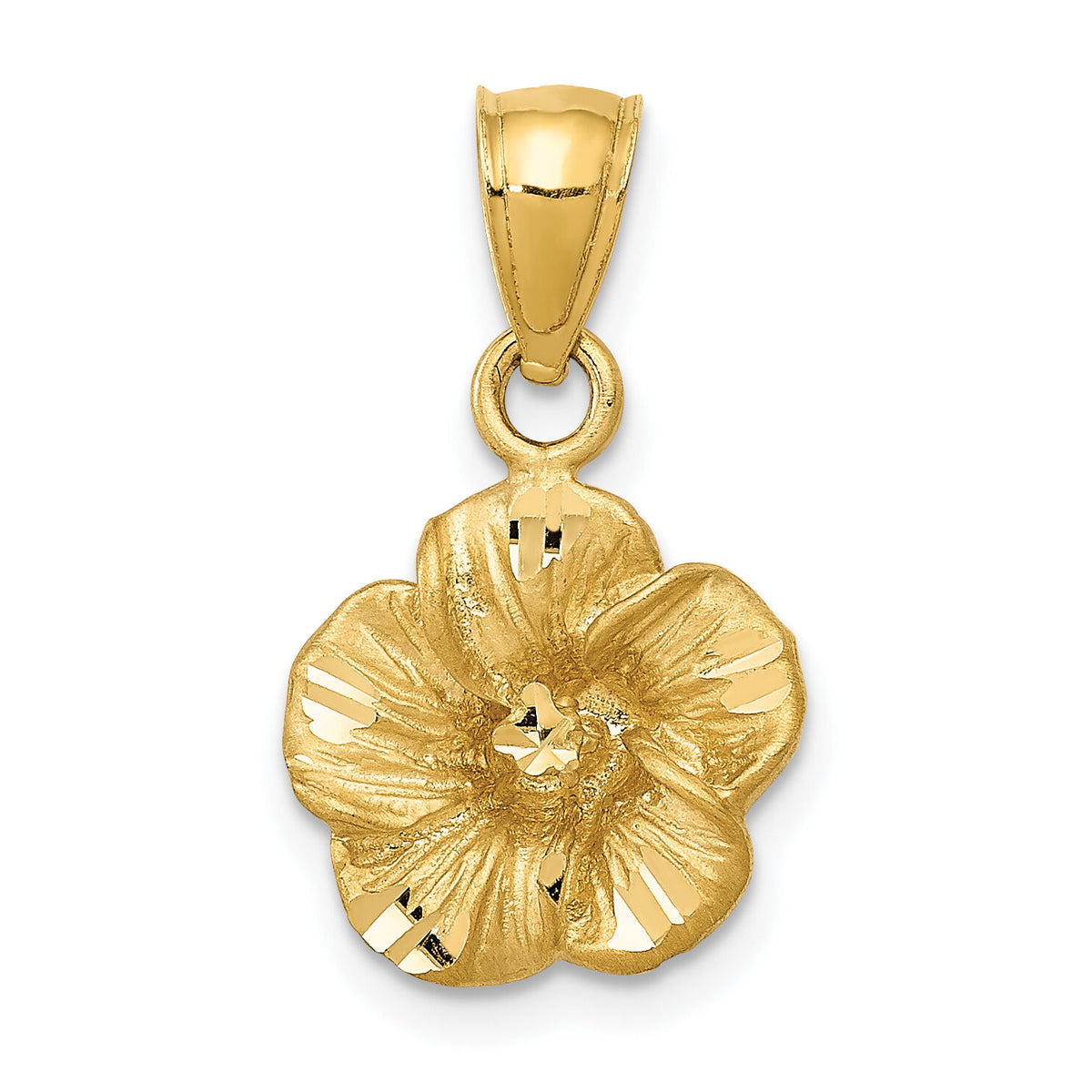 14k Satin Diamond-cut Hibiscus Pendant-K5972