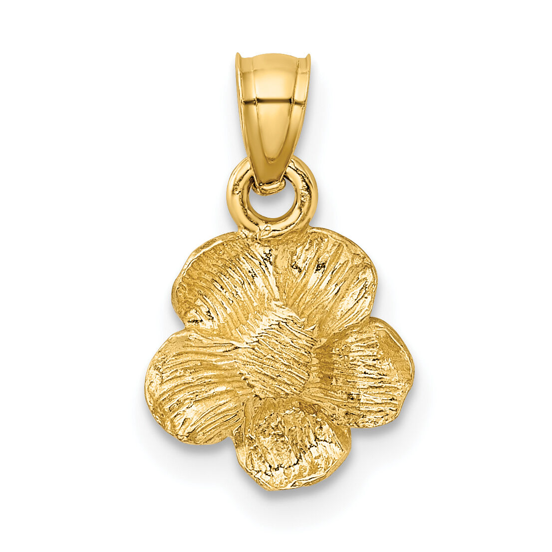 14k Satin Diamond-cut Hibiscus Flower Pendant-K5973