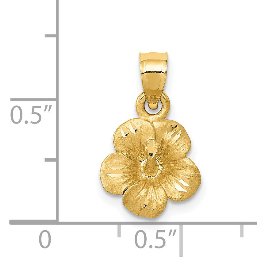 14k Satin Diamond-cut Hibiscus Flower Pendant-K5973