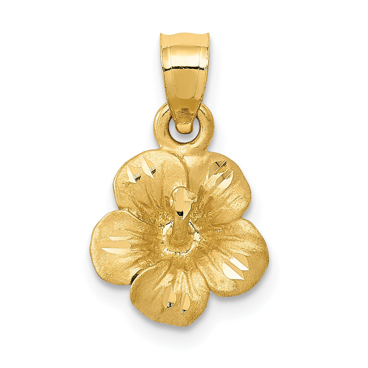 14k Satin Diamond-cut Hibiscus Flower Pendant-K5973