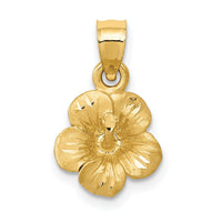 14k Satin Diamond-cut Hibiscus Flower Pendant-K5973