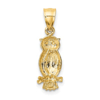 14k Satin Diamond-cut Owl Pendant-K5977