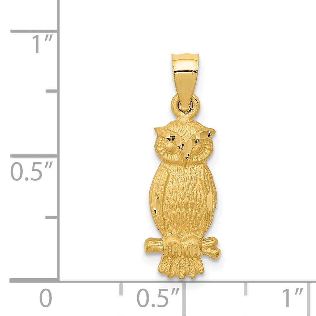 14k Satin Diamond-cut Owl Pendant-K5977