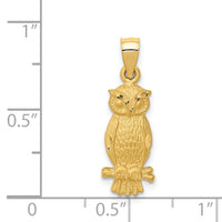 14k Satin Diamond-cut Owl Pendant-K5977