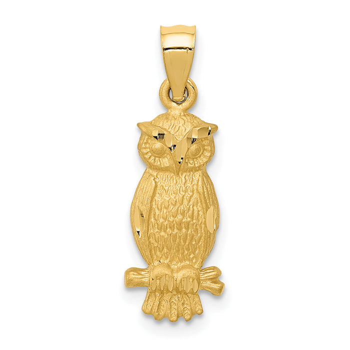14k Satin Diamond-cut Owl Pendant-K5977