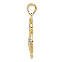 14K w/ Rhodium Polished / Textured Owl Pendant-K5978