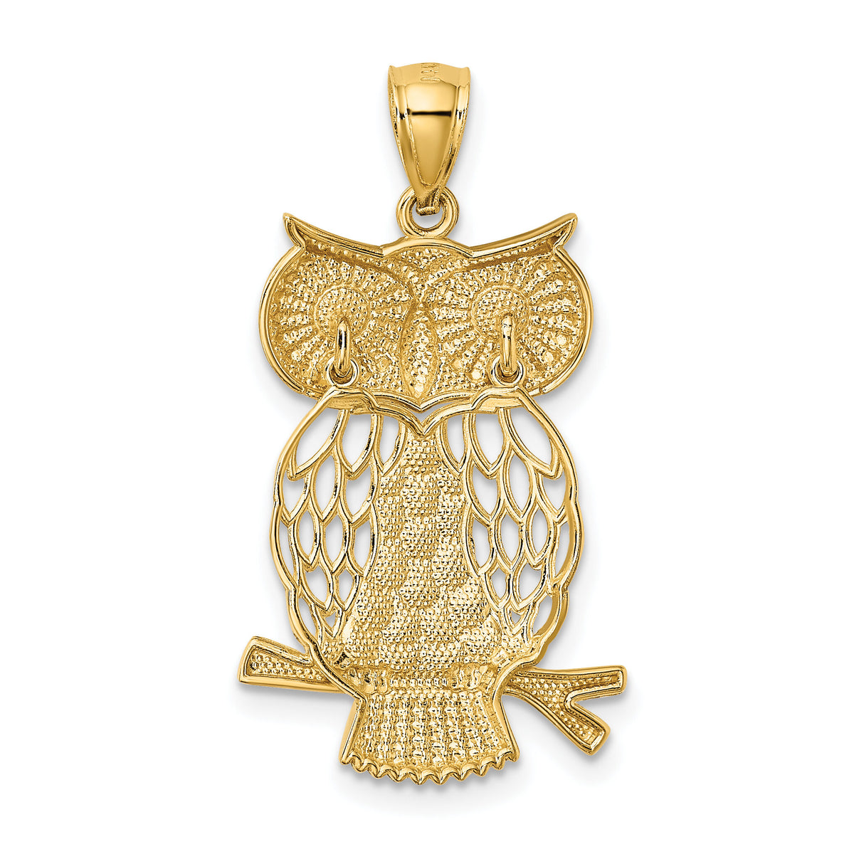 14k w/ Rhodium Diamond-cut Polished Moveable Owl Pendant-K5979