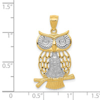 14k w/ Rhodium Diamond-cut Polished Moveable Owl Pendant-K5979