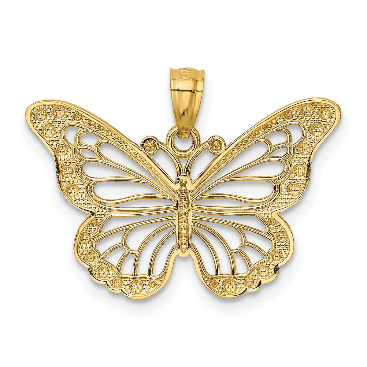 14k w/ Rhodium Diamond-cut Polished Open Butterfly Pendant-K5985