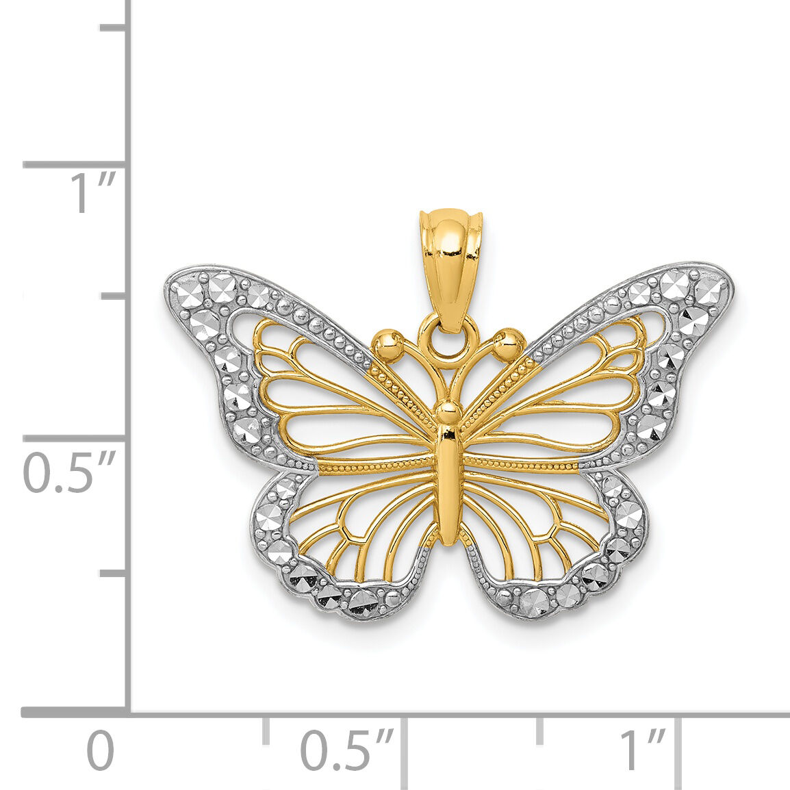 14k w/ Rhodium Diamond-cut Polished Open Butterfly Pendant-K5985