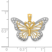 14k w/ Rhodium Diamond-cut Polished Open Butterfly Pendant-K5985
