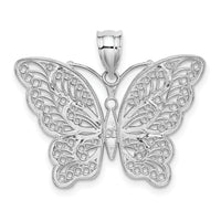 14k White Gold W/Yellow Rhodium Polished Filigree Butterfly Pendant-K5987