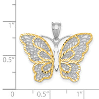 14k White Gold W/Yellow Rhodium Polished Filigree Butterfly Pendant-K5987