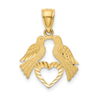 14k Polished Diamond-cut Love Birds with Heart Pendant-K5992