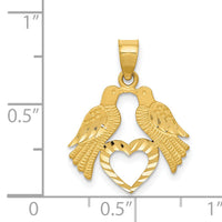 14k Polished Diamond-cut Love Birds with Heart Pendant-K5992