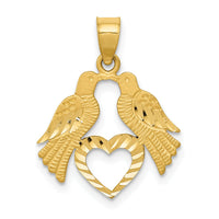 14k Polished Diamond-cut Love Birds with Heart Pendant-K5992