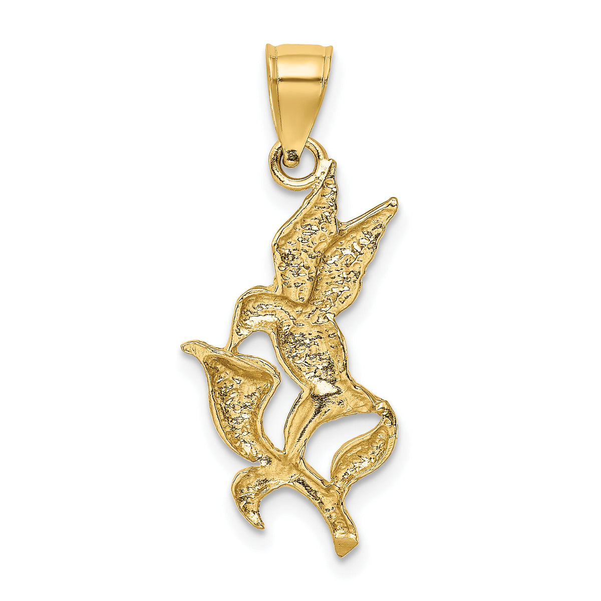 14k Polished Hummingbird w/Flower Pendant-K5993