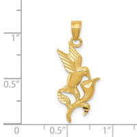 14k Polished Hummingbird w/Flower Pendant-K5993