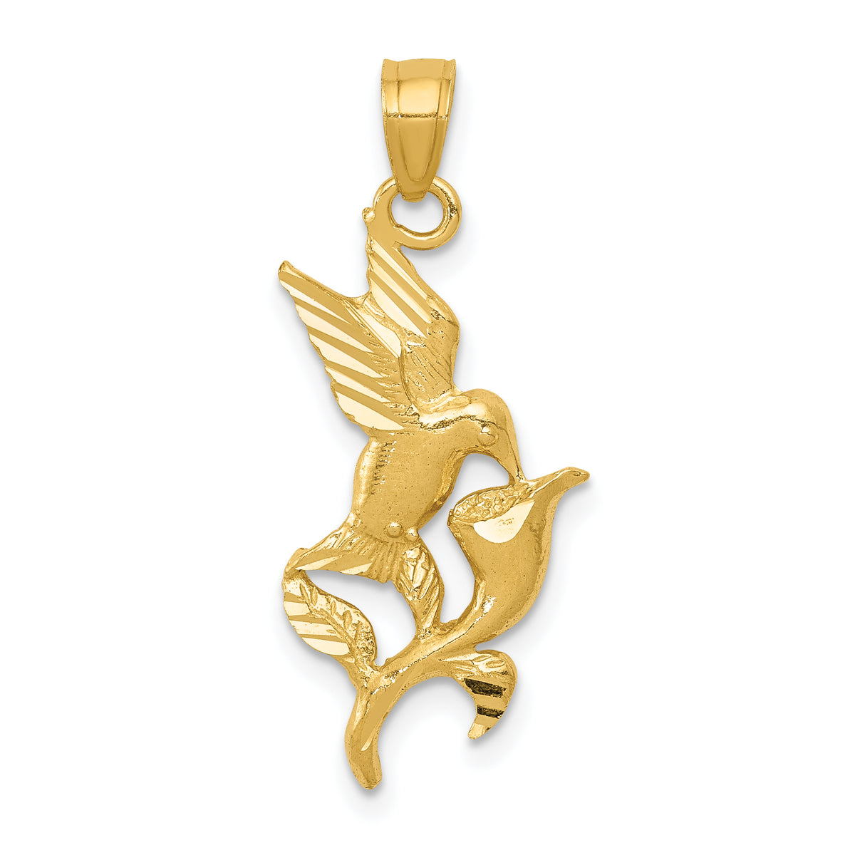 14k Polished Hummingbird w/Flower Pendant-K5993