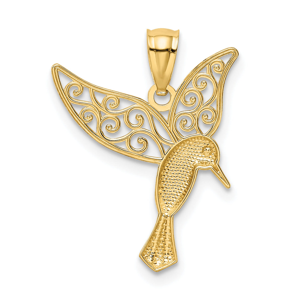 14k w/Rhodium Polished Hummingbird Filigree Wings Pendant-K5997