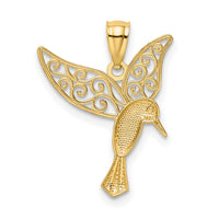 14k w/Rhodium Polished Hummingbird Filigree Wings Pendant-K5997