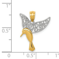 14k w/Rhodium Polished Hummingbird Filigree Wings Pendant-K5997