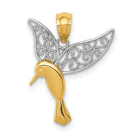 14k w/Rhodium Polished Hummingbird Filigree Wings Pendant-K5997