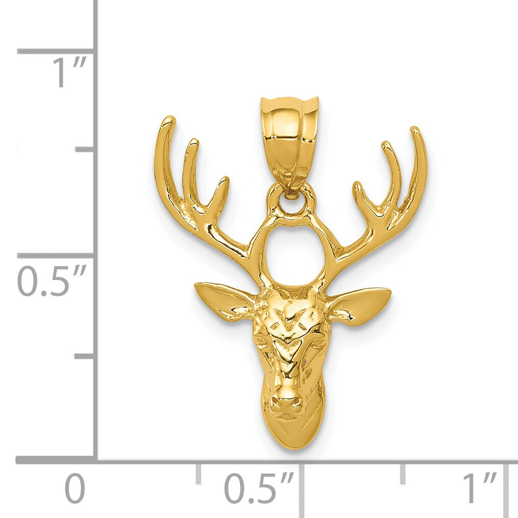 14k Polished Deer Head Pendant-K5999