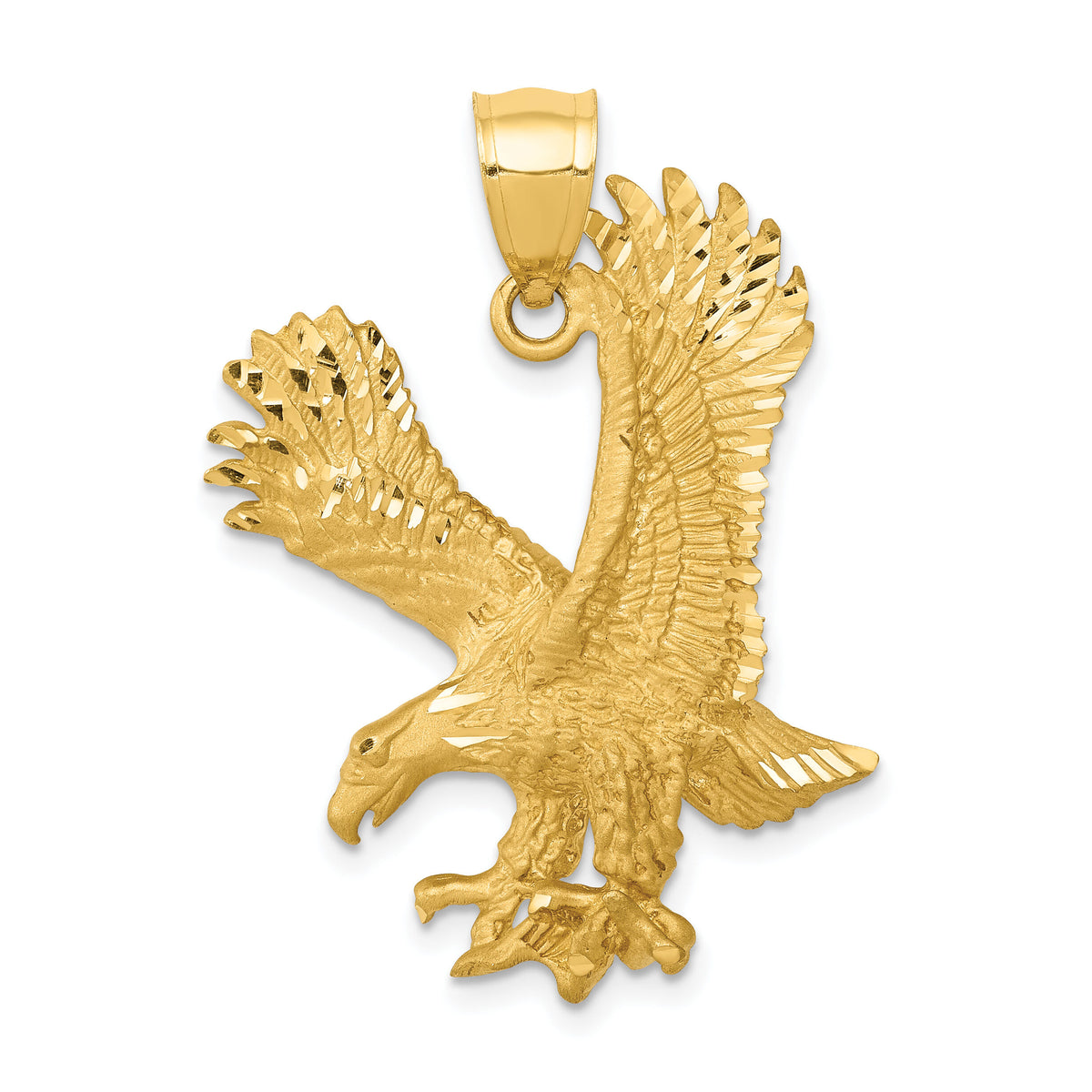 14k Satin Diamond-cut Eagle Pendant-K6001