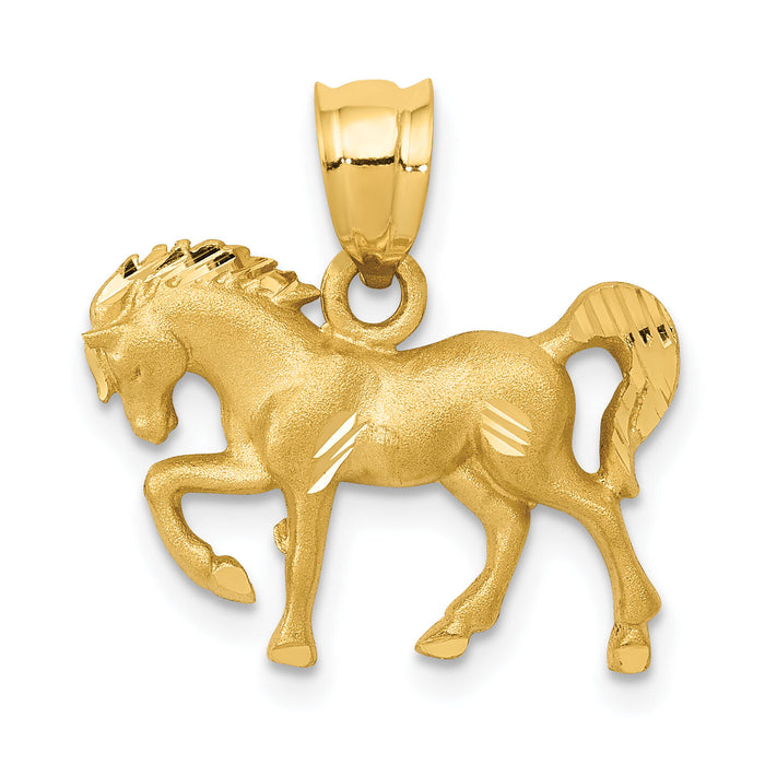 14k Satin Diamond-cut Horse Pendant-K6005