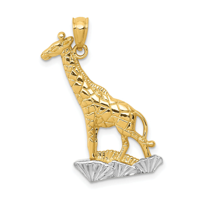 14k w/Rhodium Diamond-cut Polished Giraffe Pendant-K6016