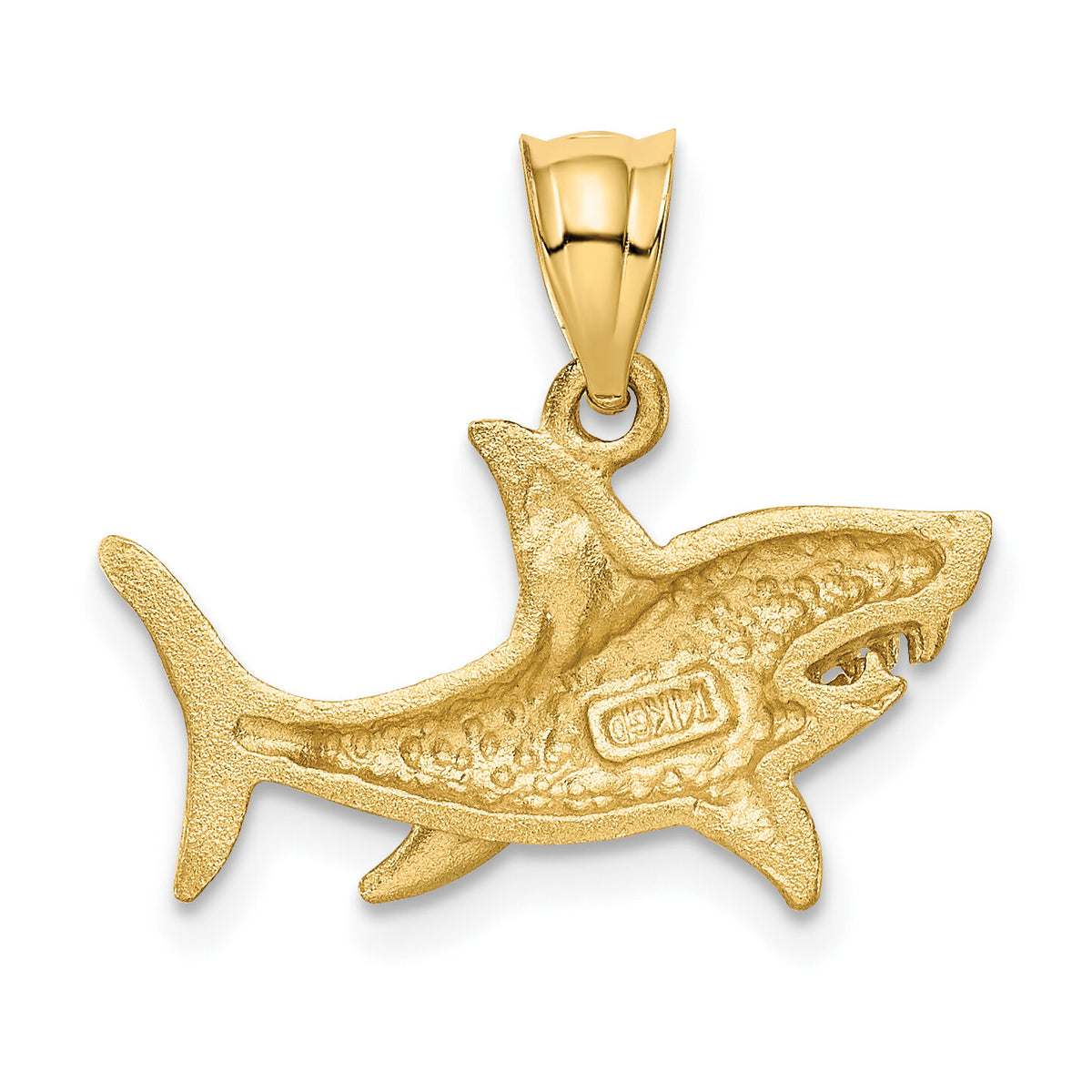 14K Satin Diamond-Cut Shark Pendant-K6019
