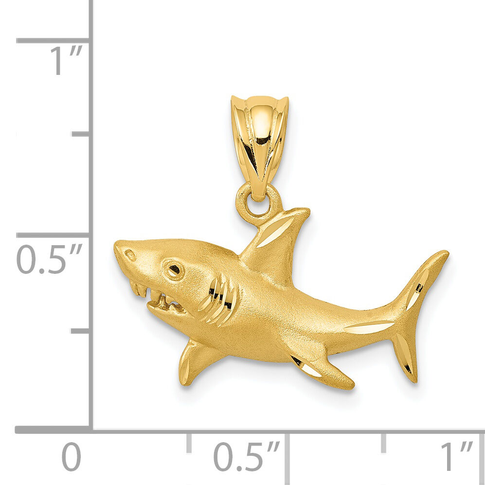 14K Satin Diamond-Cut Shark Pendant-K6019