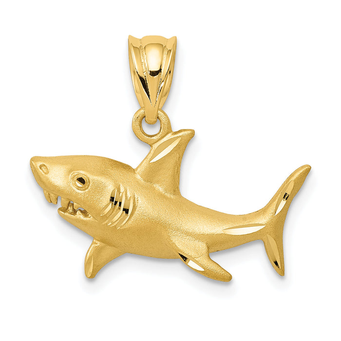 14K Satin Diamond-Cut Shark Pendant-K6019