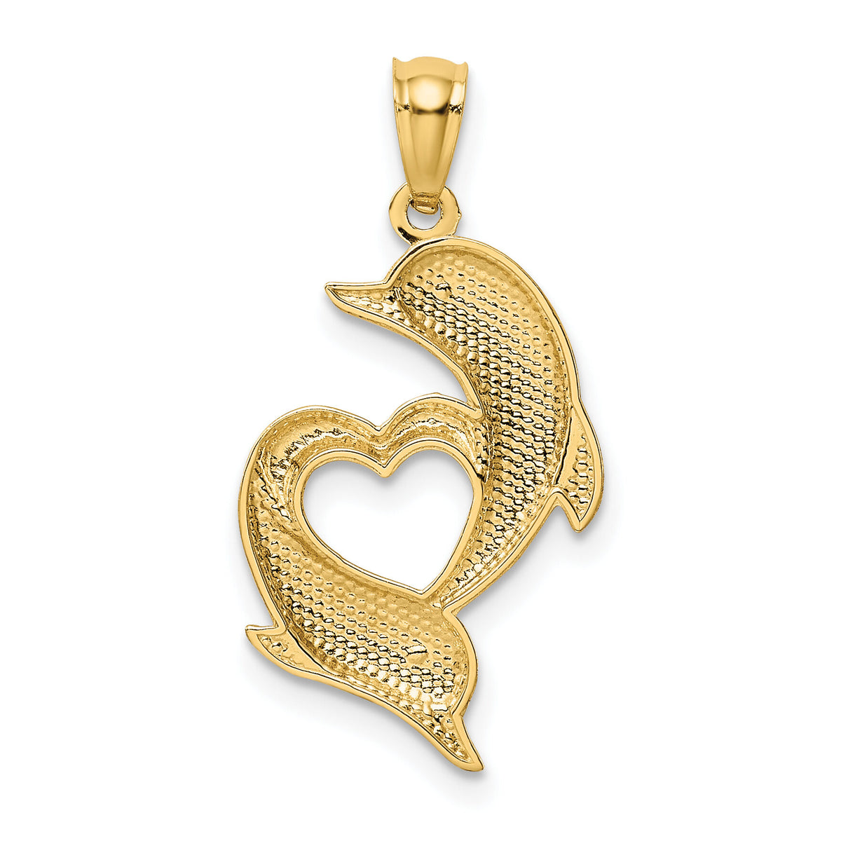 14K D/C Satin and Polished Dolphins Heart Pendant-K6026