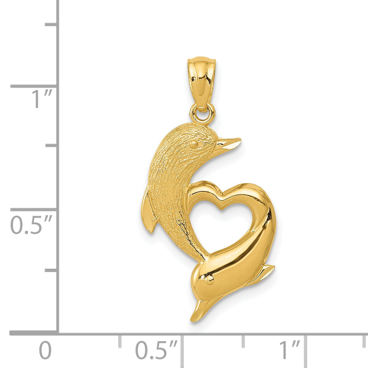 14K D/C Satin and Polished Dolphins Heart Pendant-K6026