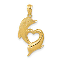 14K D/C Satin and Polished Dolphins Heart Pendant-K6026