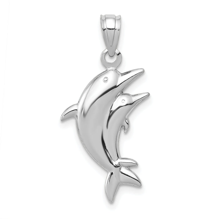 14k White Gold Dolphin Pair Pendant-K6028