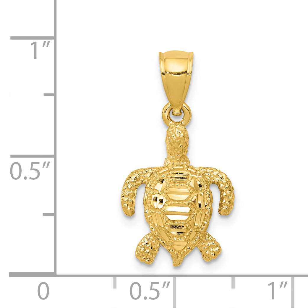 14k Polished and Textured Diamond-cut Sea Turtle Pendant-K6032