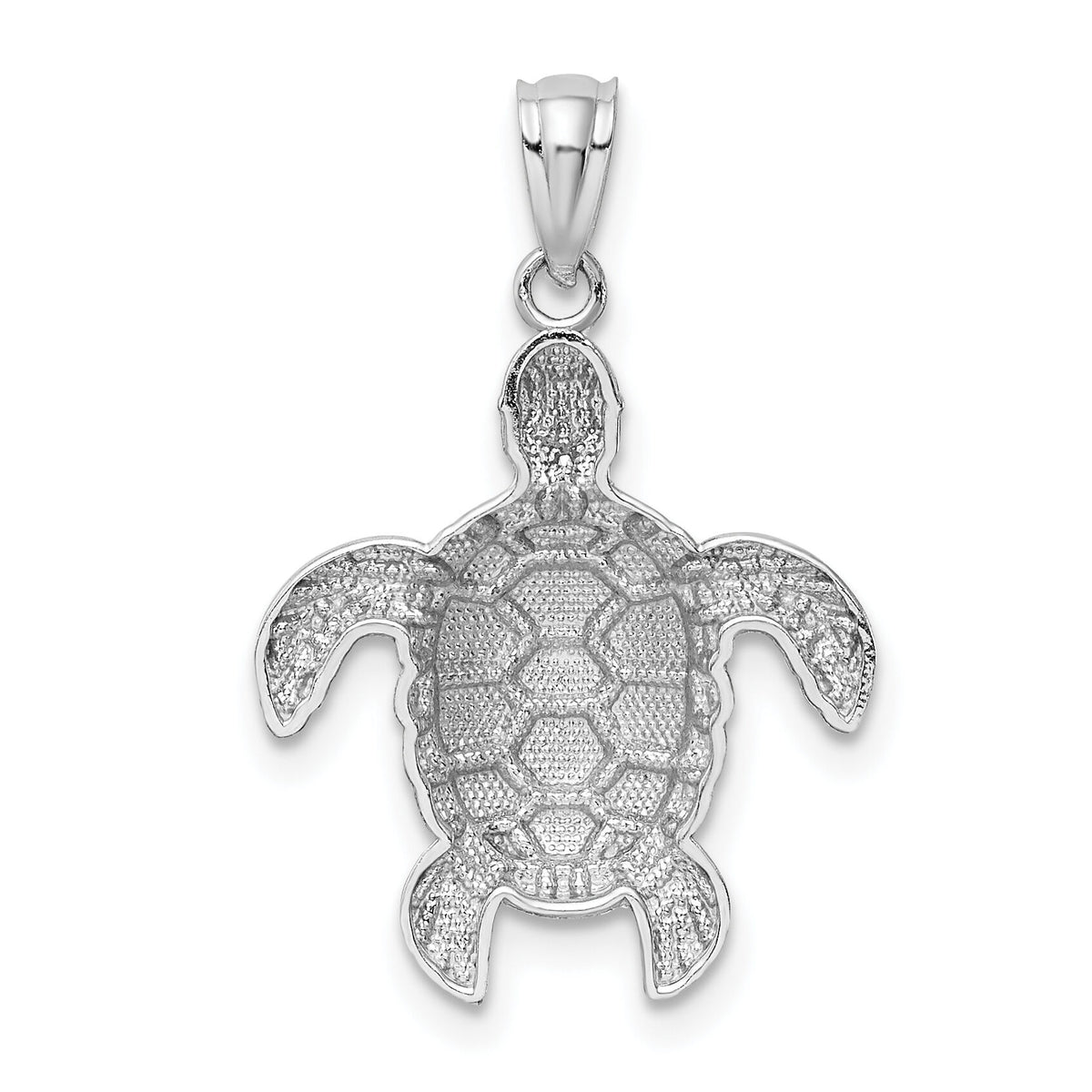 14k White Gold Diamond-cut Polished Sea Turtle Pendant-K6034