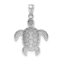 14k White Gold Diamond-cut Polished Sea Turtle Pendant-K6034