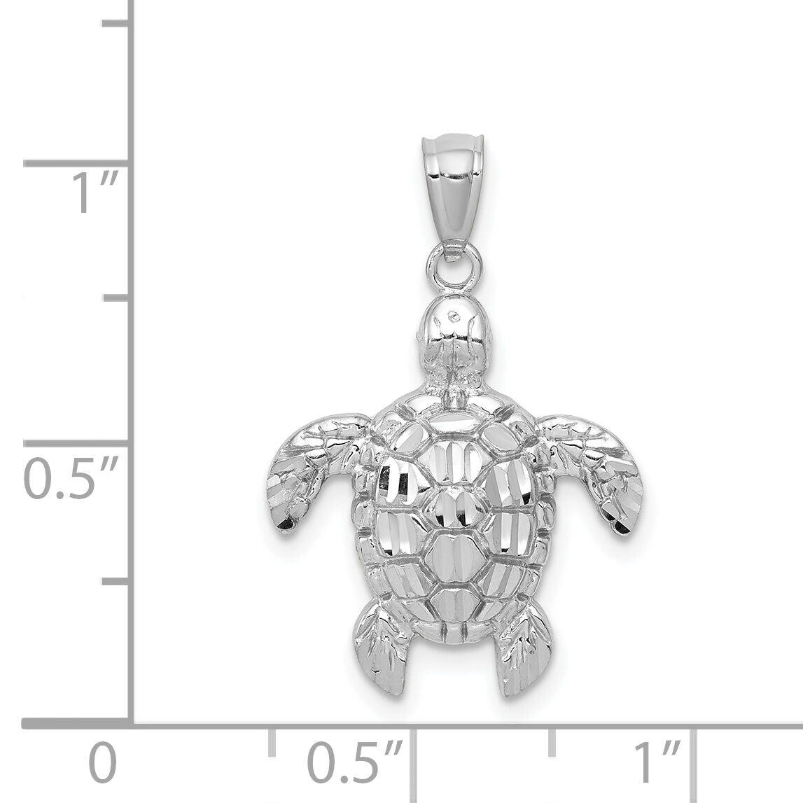 14k White Gold Diamond-cut Polished Sea Turtle Pendant-K6034