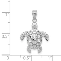 14k White Gold Diamond-cut Polished Sea Turtle Pendant-K6034
