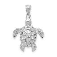 14k White Gold Diamond-cut Polished Sea Turtle Pendant-K6034