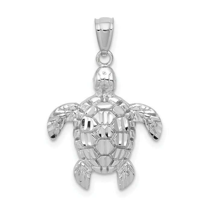 14k White Gold Diamond-cut Polished Sea Turtle Pendant-K6034