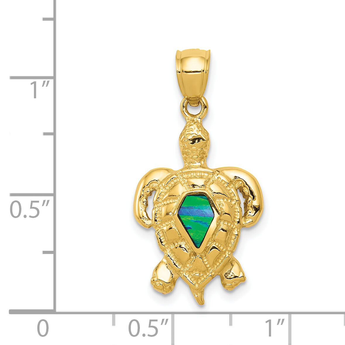 14k Polished Created Blue Opal Turtle Pendant-K6037