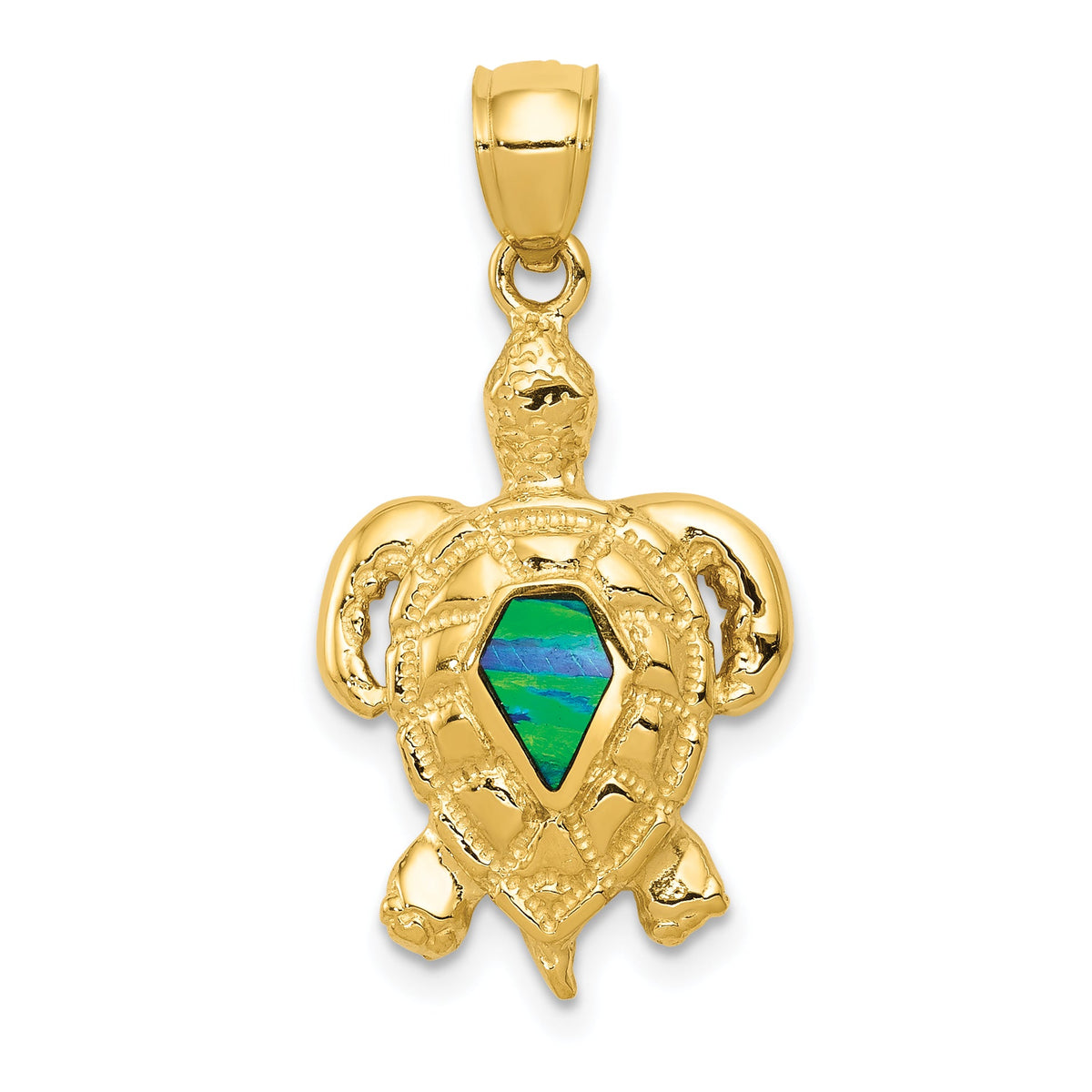 14k Polished Created Blue Opal Turtle Pendant-K6037